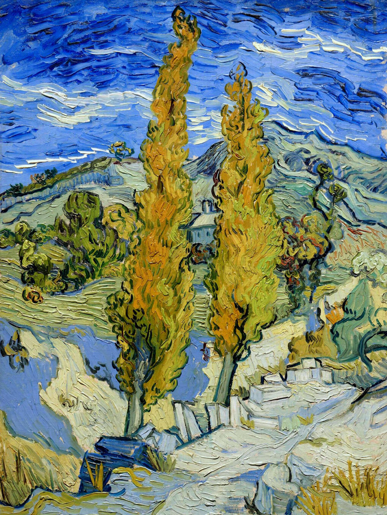 丘を抜ける道の2本のポプラ／Gogh