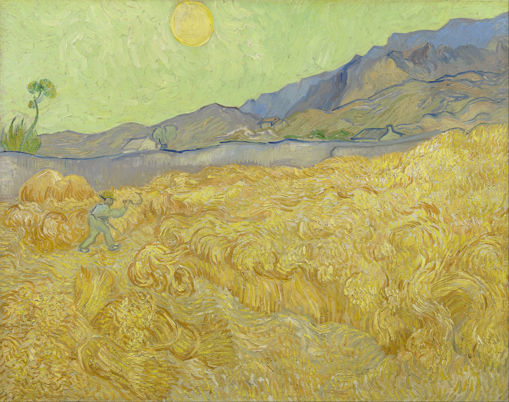 刈る人のいる日の出の麦畑／Gogh