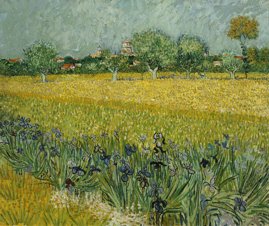 前景にアイリスのあるアルルの眺め／Gogh