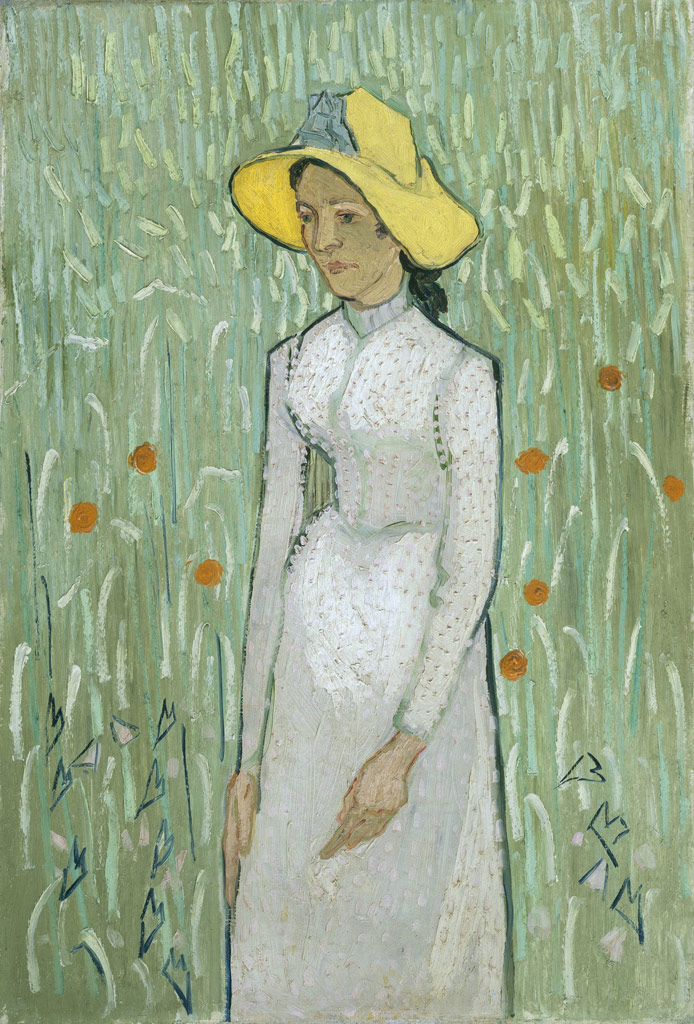 小麦を背景に立つ若い女性／Gogh