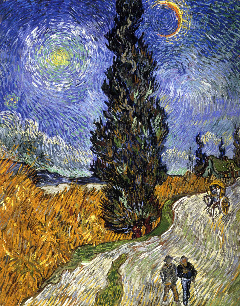 糸杉と星の見える道／Gogh
