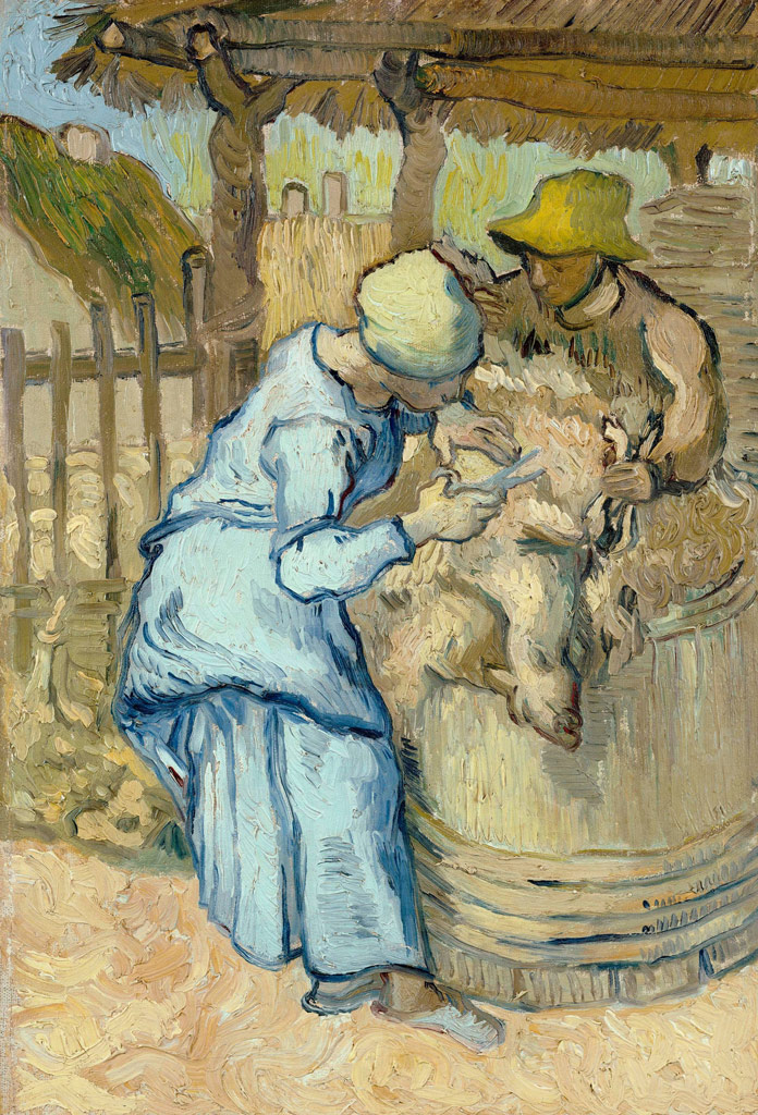 羊の毛を刈る人（ミレーを模して）／Gogh