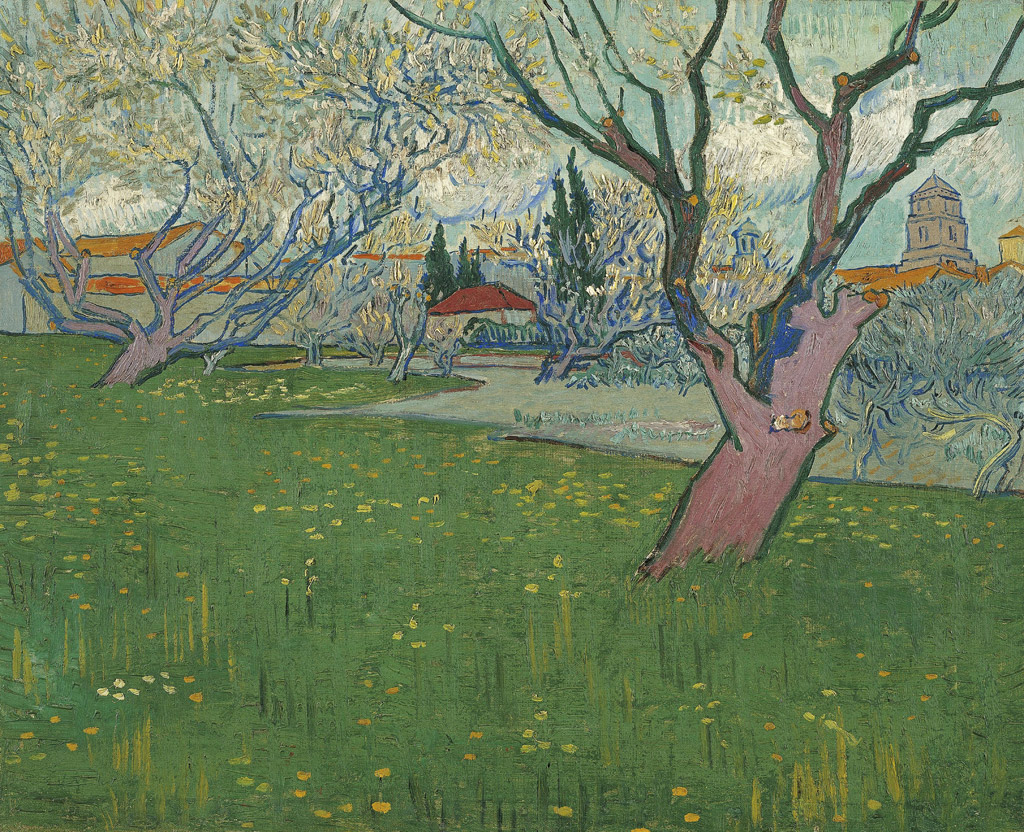 花咲く木々のあるアルルの眺め／Gogh