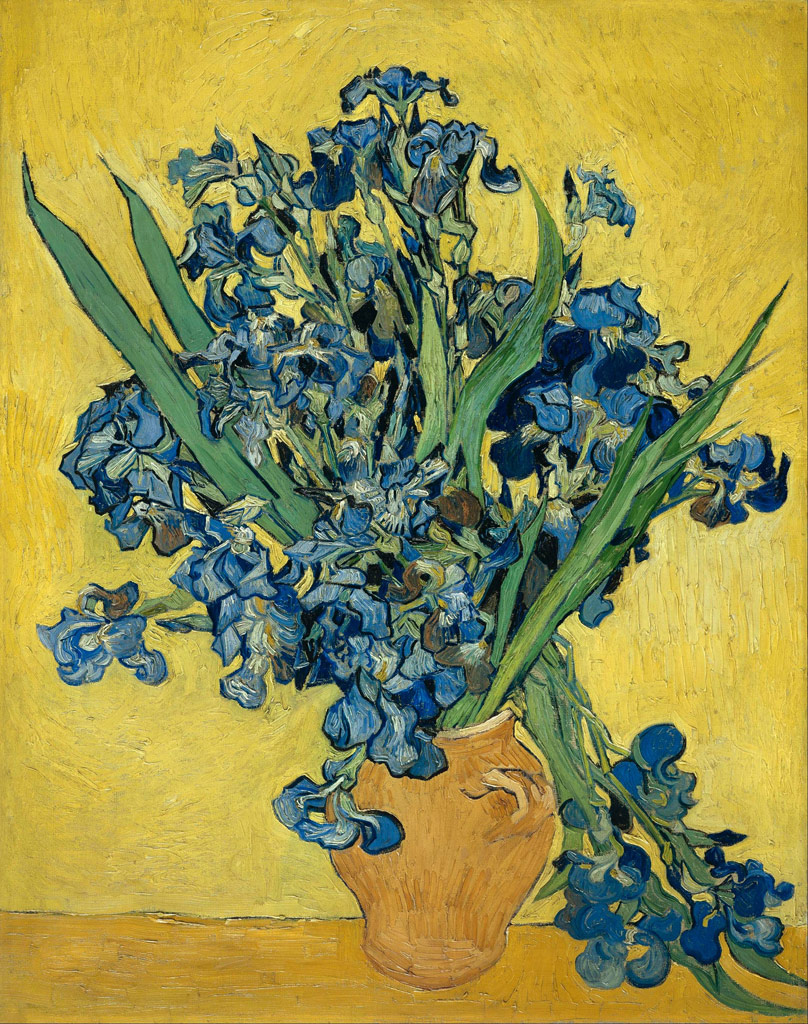静物：アイリスのある花瓶、黄色い背景／Gogh