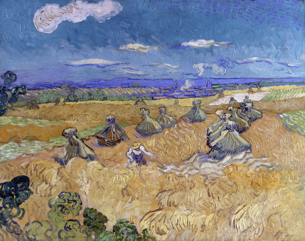 麦束の山と刈る人／Gogh
