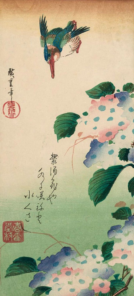 紫陽花に川蝉／Hiroshige