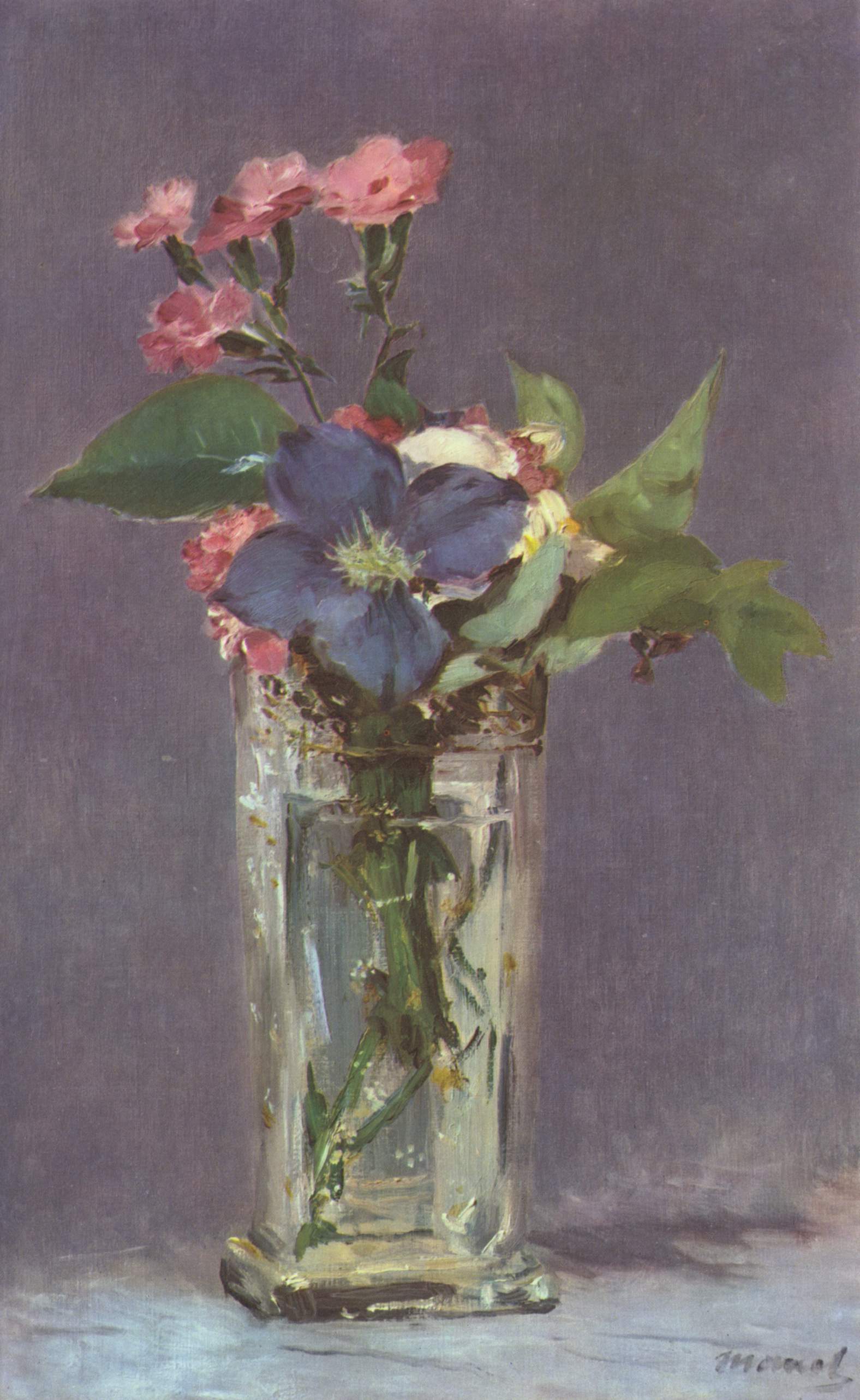 クリスタルの花瓶に咲く花／Manet