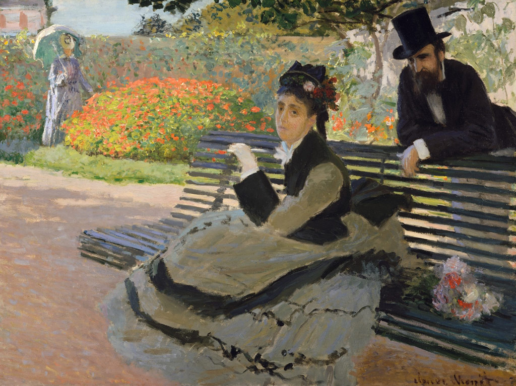 庭のベンチのカミーユ・モネ／Monet