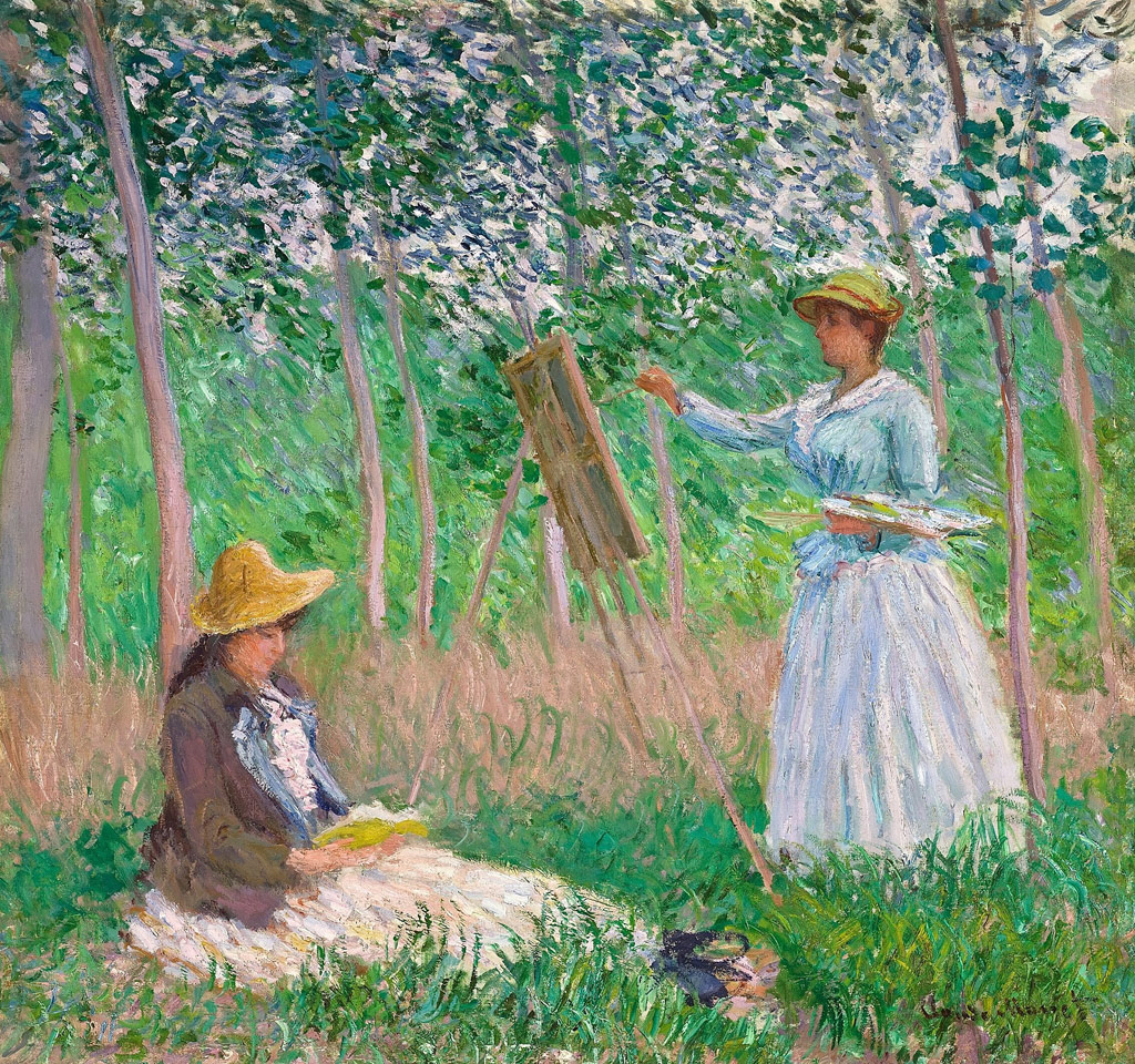 読書をするシュザンヌと絵を描くブランシュ／Monet