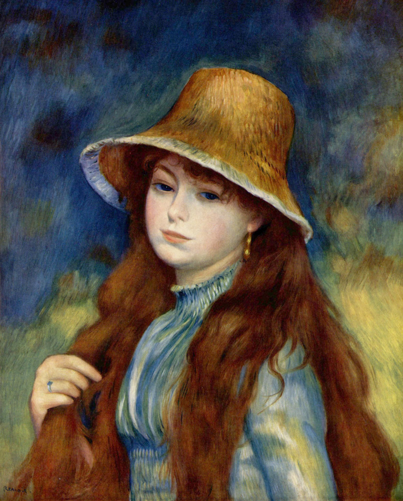 麦わら帽子をかぶる農家の少女／Renoir