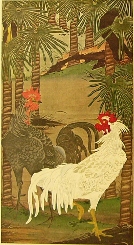    『動植綵絵』の内「棕櫚雄鶏図」
