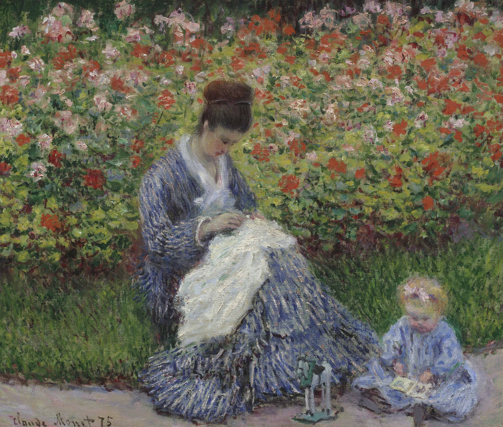 アルジャントゥイユの庭のカミーユ・モネと子供