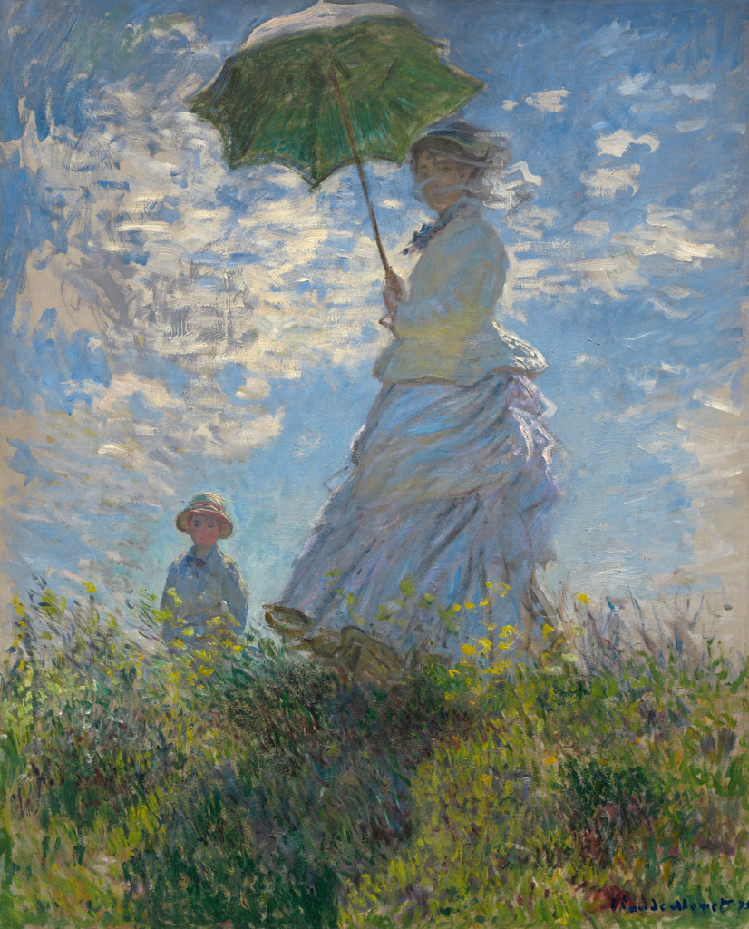 散歩、日傘をさす女性